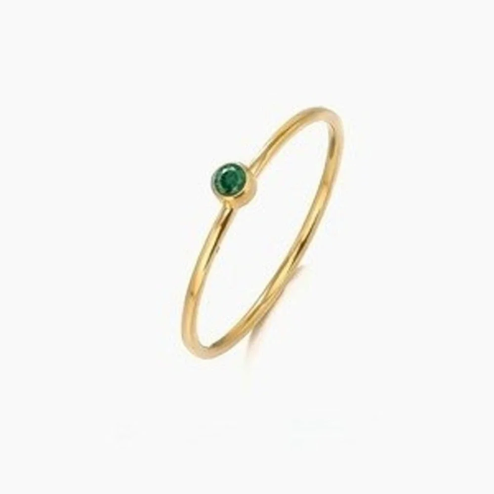18K Gold Plated Stainless Steel Stackable Ring Green May Stone Size 7